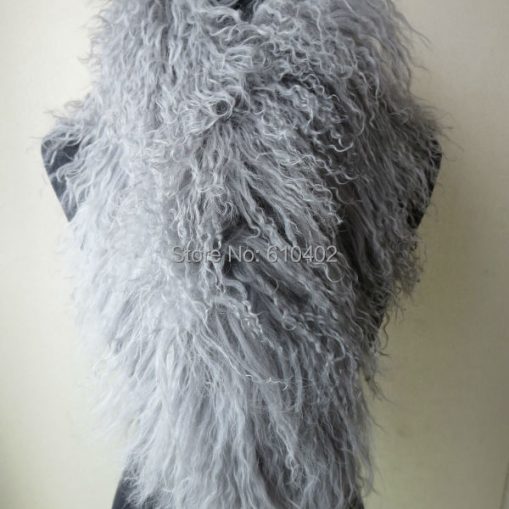 Mongolian Lamb Fur Warm Gray Scarf 1