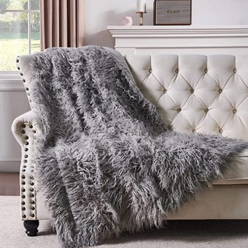 Mongolian Fluffy Faux Fur Throw for Bedroom
