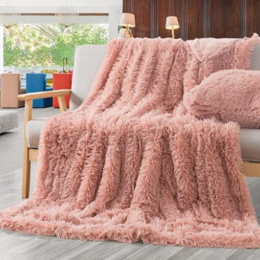 Faux Fur Shaggy Blanket for Couch Sofa Bed