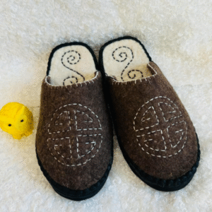 100% Handmade Mongolian Felt Slippers | Dark Brown