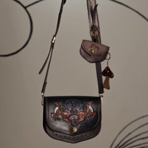 Mongolian Leather Bag With Reindheers | 100% Handmade