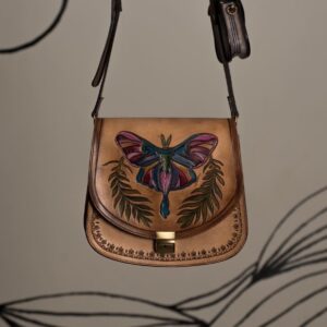 Mongolian Leather Bag With Butterfly | 100% Handmade