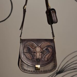Mongolian Leather Bag With Ram | 100% Handmade