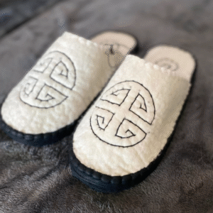 100% Handmade Mongolian Felt Slippers | White