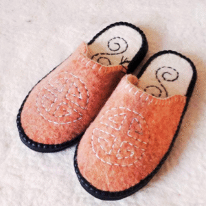 100% Handmade Mongolian Felt Slippers | Orange