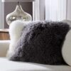 Real 100% Tibetan Mongolian Lamb Sheepskin Wool Fur Super Soft Plush Leather Pillowcase Cushion Cover (Gray)