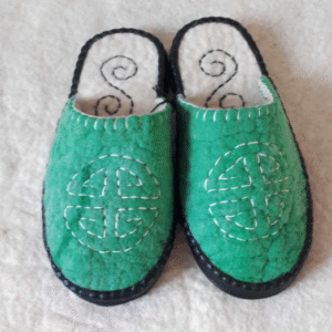 100% Handmade Mongolian Felt Slippers | Emerald Green