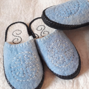 100% Handmade Mongolian Felt Slippers | Light Blue