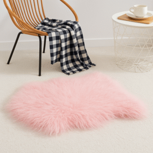 100% Genuine Sheepskin Mongolian Long Wool Fur Rug, Carpet (Pink)