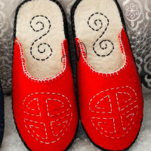 100% Handmade Mongolian Felt Slippers | Red