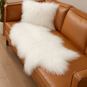 Genuine Tibetan Mongolian Sheepskin Hide Fur Pelt Carpet Throw (White)