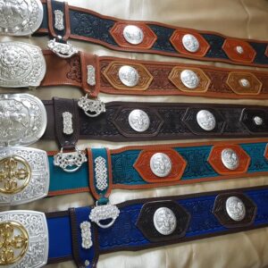 Mongolian Leather Belt with Ornate Buckles